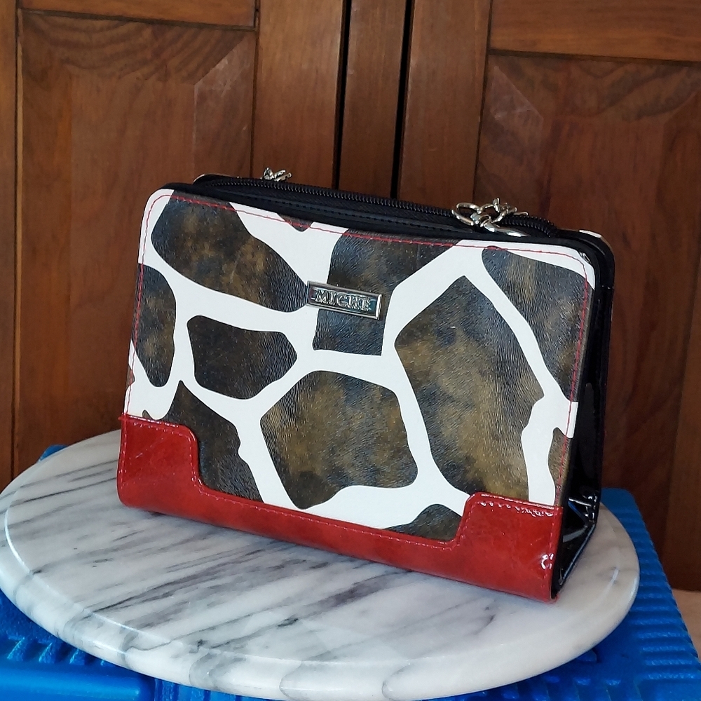 Miche Giraffe Print Clutch With Red Accents